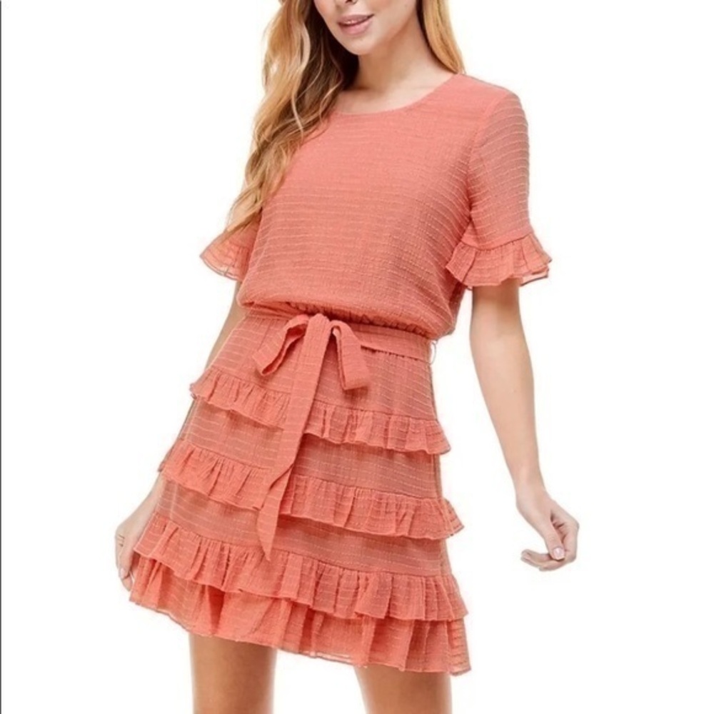 CITY STUDIO Womens Orange Tie Waist Short Sleeve Dress